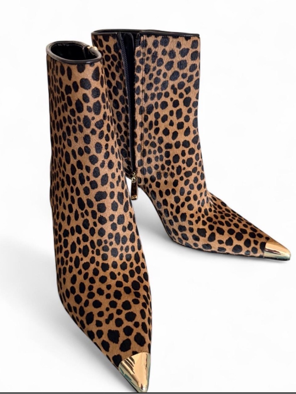 Michael Kors Leopard Ankle Boots with Gold Tips